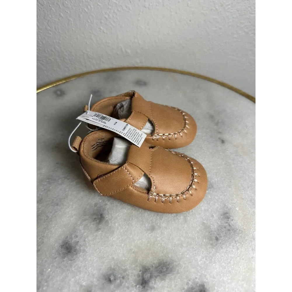 Old Navy Tan Faux Leather Moccasin Loafers Crib Shoes 6-12M NWT